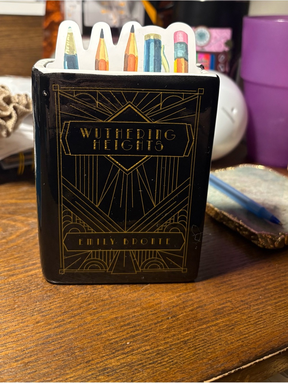 Wuthering Heights Black & Gold Book Desk Organizer - Decorative Home Accent